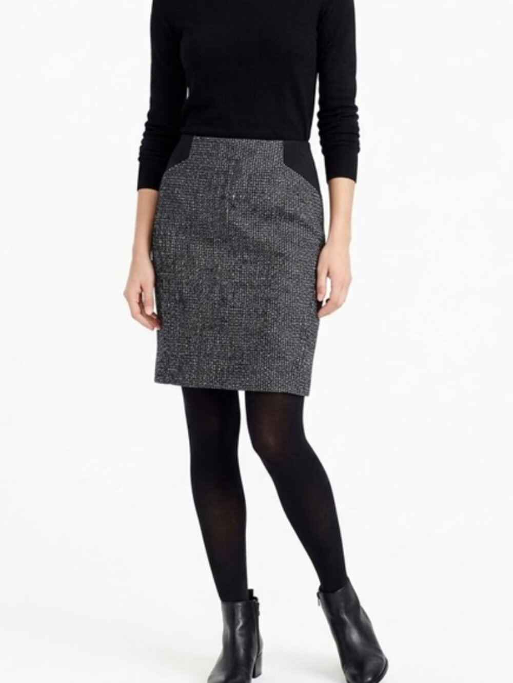 Elie Tahari Women's Lined Tweed Skirt Ruffled Leather Trim Detail Size 8